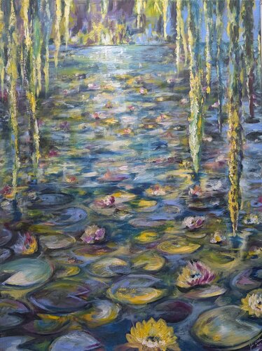Seerosenteich im Schein des Lichtes de Edeltraud Steurer, Pintura a la venta en Singulart