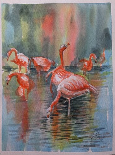 Flamingos von Edeltraud Steurer, Malerei kaufen auf Singulart