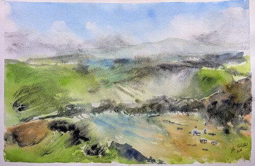 Schafe zwischen Grau und Grün by Edeltraud Steurer, Painting for Sale on Singulart