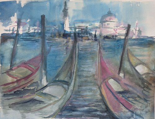 Gondeln in Venedig par Edeltraud Steurer, Peinture en vente sur Singulart