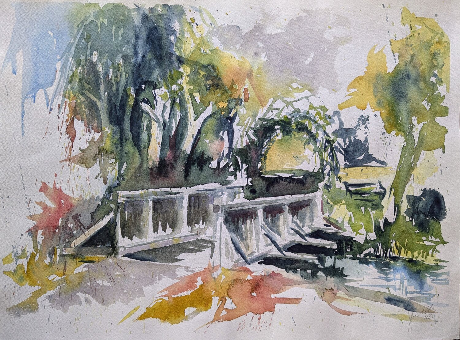 Brücke im Licht Edeltraud Steurer Dipinto originale in vendita