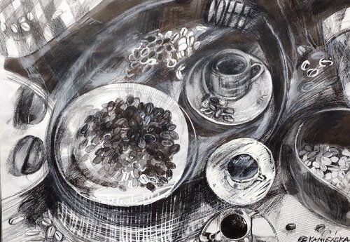 Coffee time by Elżbieta Kamieńska-Mruszczak, 종이 for Sale on Singulart