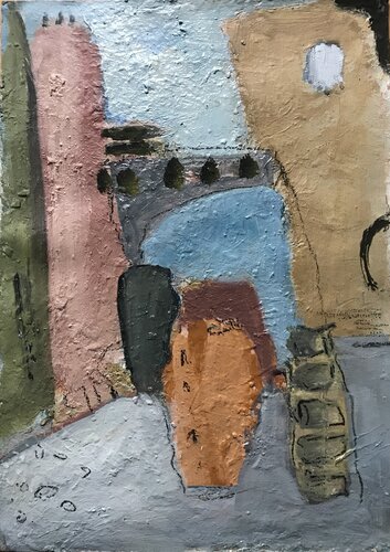 Boat storage under the bridge de Elisabetta Sonda, Pintura a la venta en Singulart