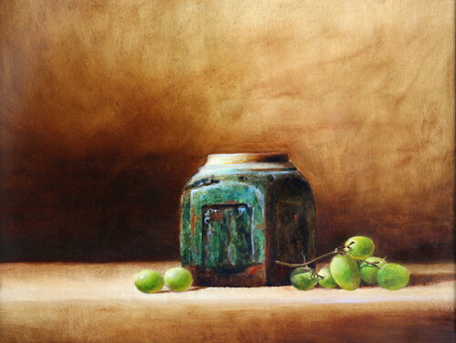 Ginger Jar and Grapes Study di Debra Keirce, Pittura in vendita su Singulart