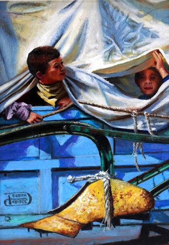 Little Men di Debra Keirce, Pittura in vendita su Singulart