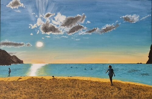 Girl on a beach von Robert Crowther, Malerei kaufen auf Singulart