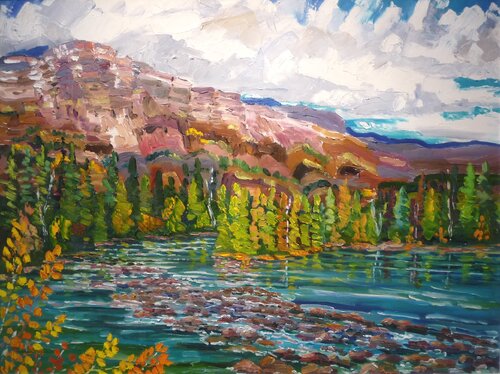 Maligne River Entering the Athabasca, Jasper, Alberta, Canada van Bruce Thompson, Schilderij te koop op Singulart