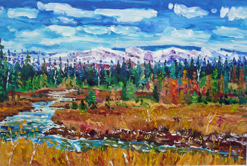 Mountain Creek through Muskeg, Jasper, Alberta in October par Bruce Thompson, Peinture en vente sur Singulart