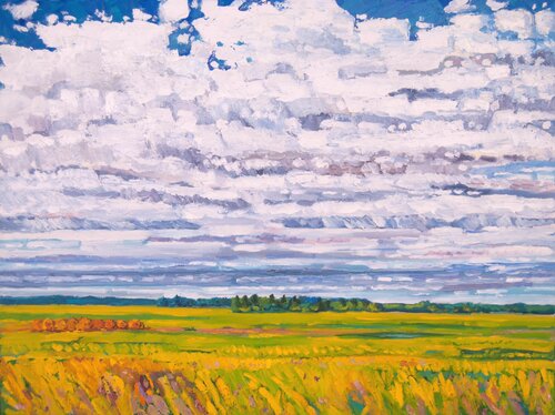 Hay Bales in a Field near Smoky Lake, Alberta par Bruce Thompson, Peinture en vente sur Singulart