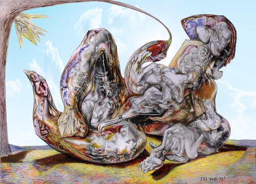 ,,Eve is ready to pluck the forbidden fruit!,, by Sergei Chudjakow, Drawing for Sale on Singulart