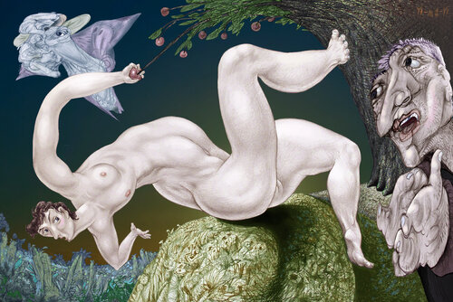 ,,Adam is horrified, but Eve plucks the apple of sin anyway!,, de Sergei Chudjakow, Otros medios a la venta en Singulart