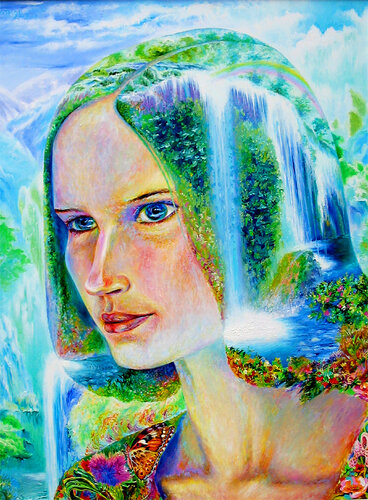 ,,A girl with waterfalls in her hair and clothes made of butterflies,, von Sergei Chudjakow, Malerei kaufen auf Singulart