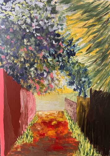 Une venelle à Mbour (Senegal), huile  sur papier A1 Aquapad Clairefontaine di Lemonnier Frederic, Opera su carta in vendita su Singulart