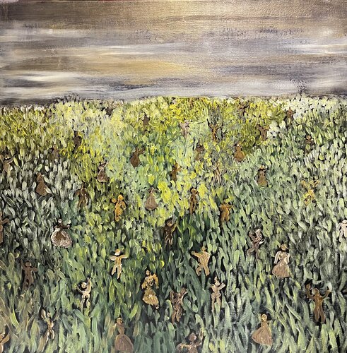 Champ de lumières (mars 2024) Acrylique & huile sur toile de lin (50x50) by Lemonnier Frederic, Painting for Sale on Singulart