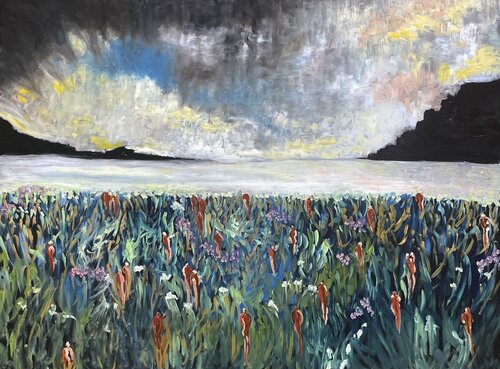 Le chant du ciel (septembre 2023) Gesso noir, acrylique et huile sur toile (130x97cm) by Lemonnier Frederic, Painting for Sale on Singulart