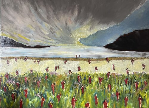 Variation céleste (octobre 2023) Gesso noir, acrylique et huile sur toile (130×97) by Lemonnier Frederic, Painting for Sale on Singulart