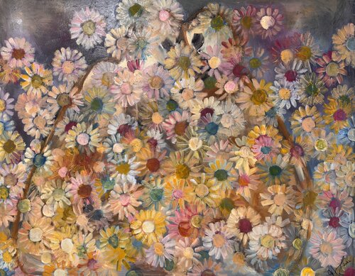 Amour floral (octobre 2022) Acrylique et huile sur toile de lin (100x80) by Lemonnier Frederic, Painting for Sale on Singulart