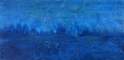 Blue Winter (décembre 2025) Techniques mixtes (Gesso noir, blanc, bombe acrylique or, et huile) sur toile 3D (60x120) by Lemonnier Frederic, Painting for Sale on Singulart