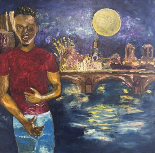 Portrait d'un aède parisien (avril 2021) huile sur toile 3D (100×100) von Lemonnier Frederic, Malerei kaufen auf Singulart