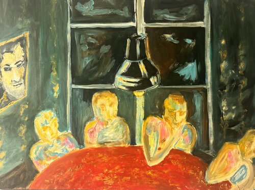 Groupe de paroles (Avril 2022) Huile sur Toile (80X060x4) von Lemonnier Frederic, Malerei kaufen auf Singulart