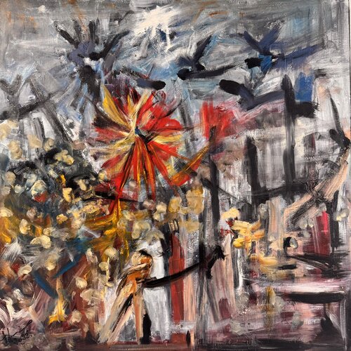 « War » (mars 2022) Acrylique, gesso & huile sur toile (90×90) by Lemonnier Frederic, Painting for Sale on Singulart