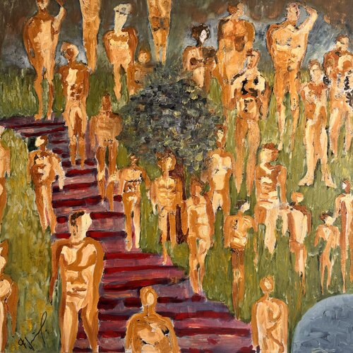 Les errances dans l’ocre du soir (Mars 2021) Techniques mixtes (Huile, or & lave noire) sur toile 3D (90×90) (Exposée chez GALERIA AZUR (Madrid) par Lemonnier Frederic, Peinture en vente sur Singulart