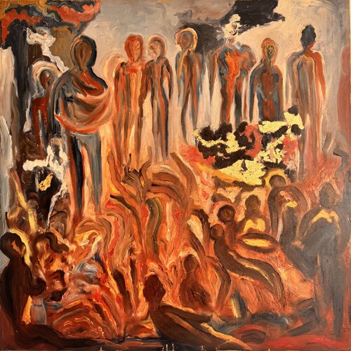 La fuite (Avril 2021) Huile sur toile (100x100x3.5cm) par Lemonnier Frederic, Peinture en vente sur Singulart