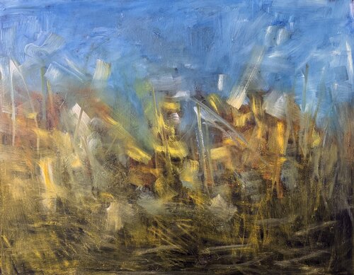 Yellow fabric 2 : gesso noir, bâtons d’huile et huile sur toile (80x100) juin 2026 di Lemonnier Frederic, Pittura in vendita su Singulart