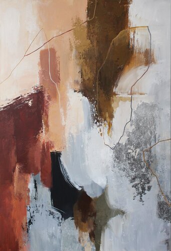 "Impression 2" Brown silver gray abstract acrylic art di Yana Sagan, Pittura in vendita su Singulart