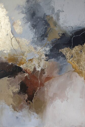" Rime " Gold gray brown abstract acrylic art von Yana Sagan, Malerei kaufen auf Singulart