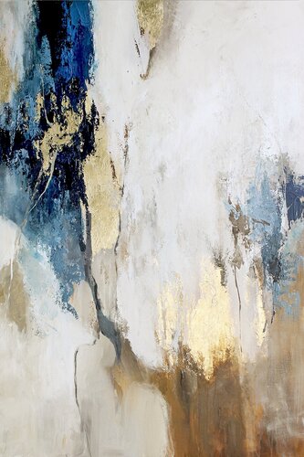 " Flow 1 " Abstract blue and gold acrylic art van Yana Sagan, Schilderij te koop op Singulart