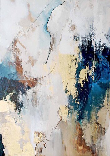 " Flow 4 " Abstract acrylic blue and gold art di Yana Sagan, Pittura in vendita su Singulart