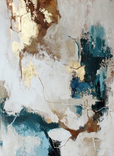" Flux " Abstract blue and gold acrylic art van Yana Sagan, Schilderij te koop op Singulart