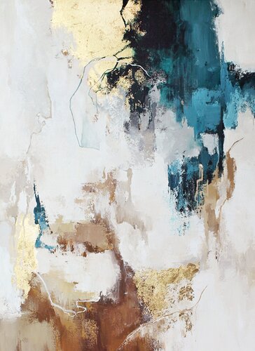 " Flux 2 " Blue and gold abstract acrylic art van Yana Sagan, Schilderij te koop op Singulart