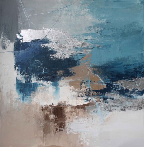 " Wave 3  " Abstract navy and gray acrylic art von Yana Sagan, Malerei kaufen auf Singulart