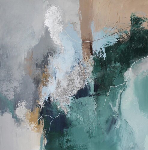 " Coast " Abstract green gray brown acrylic art van Yana Sagan, Schilderij te koop op Singulart