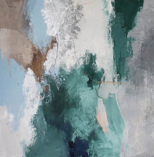 " Coast 2 "  Green blue gray abstract acrylic art van Yana Sagan, Schilderij te koop op Singulart