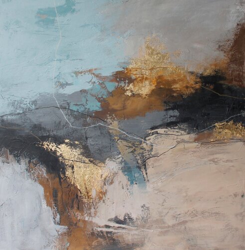 " Flight " Blue beige gray abstract acrylic art van Yana Sagan, Schilderij te koop op Singulart