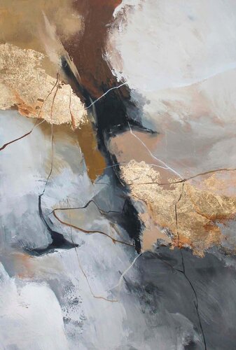 " Wild 2 " Grey gold  brown abstract acrylic art van Yana Sagan, Schilderij te koop op Singulart