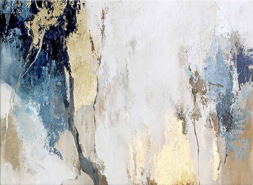 " Avalanche " Blue and gold abstract acrylic art by Yana Sagan, Painting for Sale on Singulart