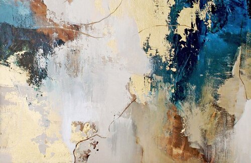 " Avalanche 2 " Abstract blue gold acrylic art de Yana Sagan, Pintura a la venta en Singulart