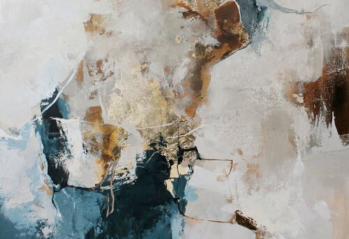 " Avalanche 3 " Blue gold abstract acrylic wall art by Yana Sagan, 油畫 for Sale on Singulart