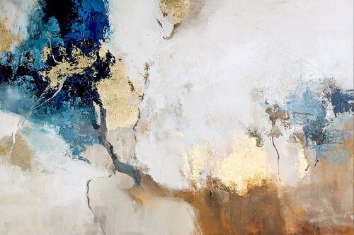" Avalanche 4 " Abstract acrylic blue and gold art van Yana Sagan, Schilderij te koop op Singulart