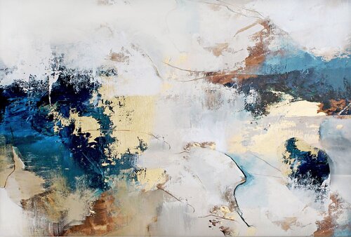 " Avalanche 5 " Blue gold abstract acrylic art von Yana Sagan, Malerei kaufen auf Singulart