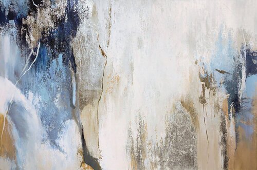 " Silver Avalanche " Abstract blue and silver acrylic art van Yana Sagan, Schilderij te koop op Singulart