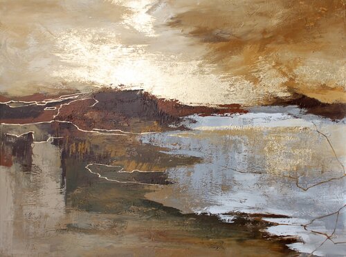 " Calabria 2 " Abstract acrylic brown gold grey art van Yana Sagan, Schilderij te koop op Singulart
