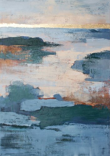 " Estuary " Blue abstract nature acrylic art van Yana Sagan, Schilderij te koop op Singulart