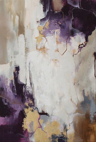 " Bloom " Purple beige abstract acrylic art di Yana Sagan, Pittura in vendita su Singulart