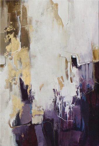 " Bloom 2 " Abstract purple brown gold acrylic art van Yana Sagan, Schilderij te koop op Singulart