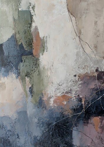 " Brume " Abstract purple green gray acrylic art di Yana Sagan, Pittura in vendita su Singulart